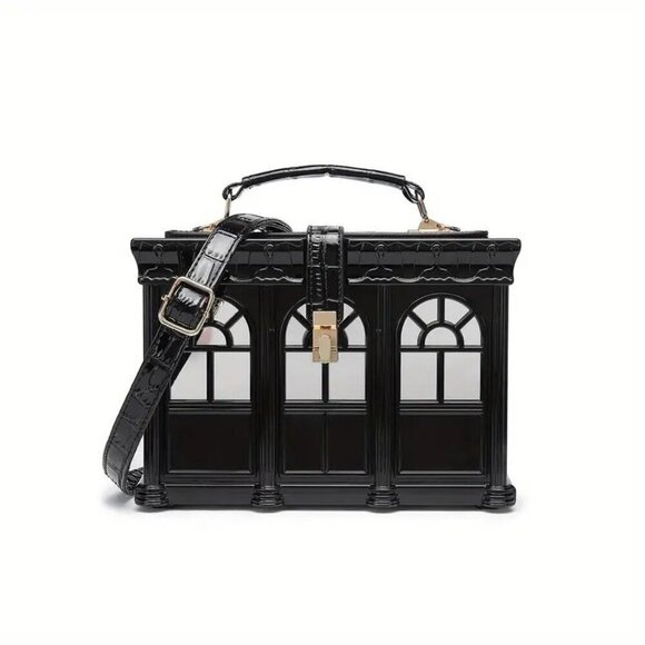 unique Handbags - Elegant Black House-Shaped Crossbody Bag NWT